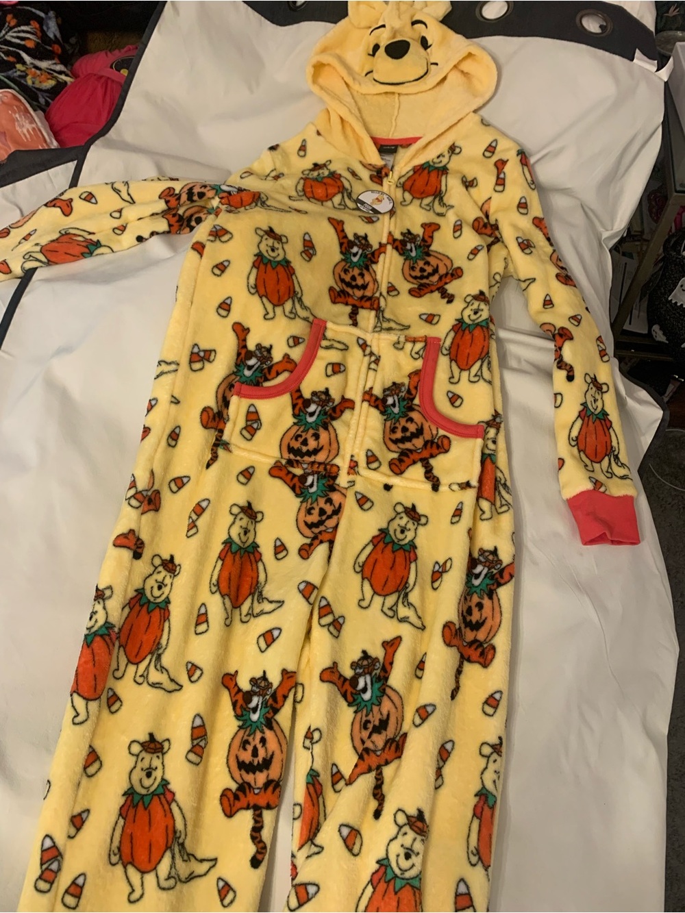 Disney Yellow Winnie the Pooh Halloween Fleece Hooded One-Piece Pajamas